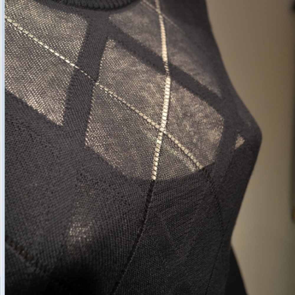 Navy Cotton sheer Argyle Pattern Knit Pullover - Picture 5 of 8